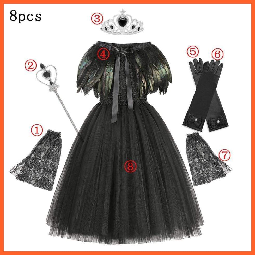 Maleficent Costume Dress Witch Princess Horns Mesh Skirts For Girls | Halloween Maleficent Cosplay Outfits | whatagift.com.au.