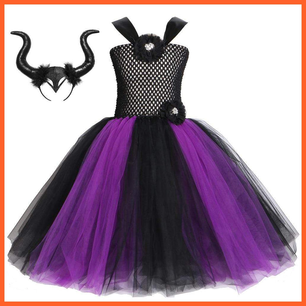 Maleficent Costume Dress Witch Princess Horns Mesh Skirts For Girls | Halloween Maleficent Cosplay Outfits | whatagift.com.au.