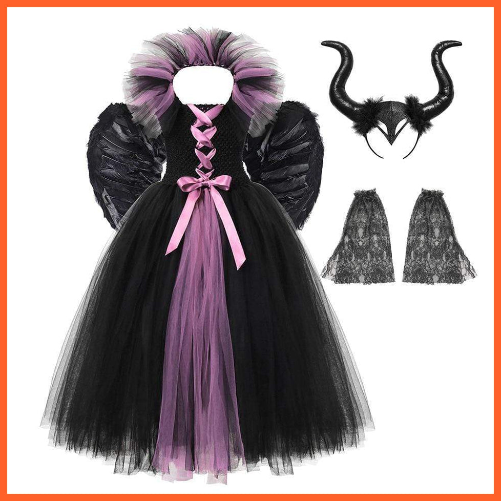 Maleficent Costume Dress Witch Princess Horns Mesh Skirts For Girls | Halloween Maleficent Cosplay Outfits | whatagift.com.au.