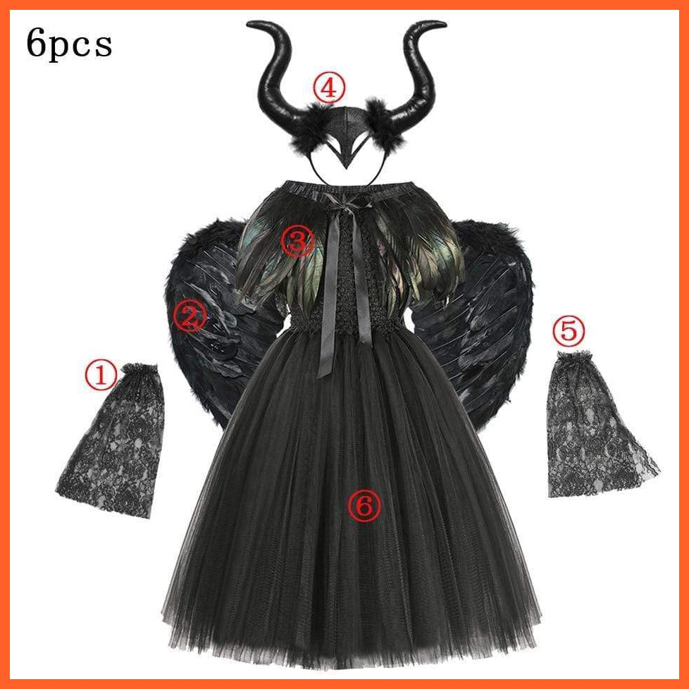 Maleficent Costume Dress Witch Princess Horns Mesh Skirts For Girls | Halloween Maleficent Cosplay Outfits | whatagift.com.au.