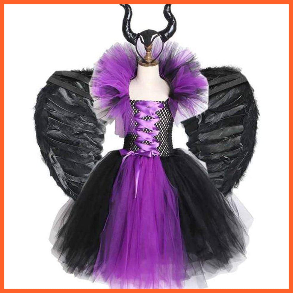 Maleficent Costume Dress Witch Princess Horns Mesh Skirts For Girls | Halloween Maleficent Cosplay Outfits | whatagift.com.au.