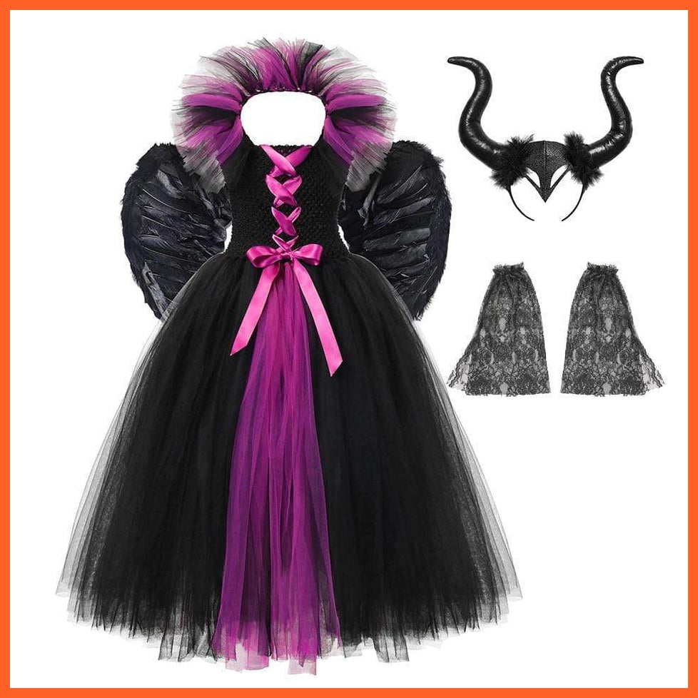 Maleficent Costume Dress Witch Princess Horns Mesh Skirts For Girls | Halloween Maleficent Cosplay Outfits | whatagift.com.au.
