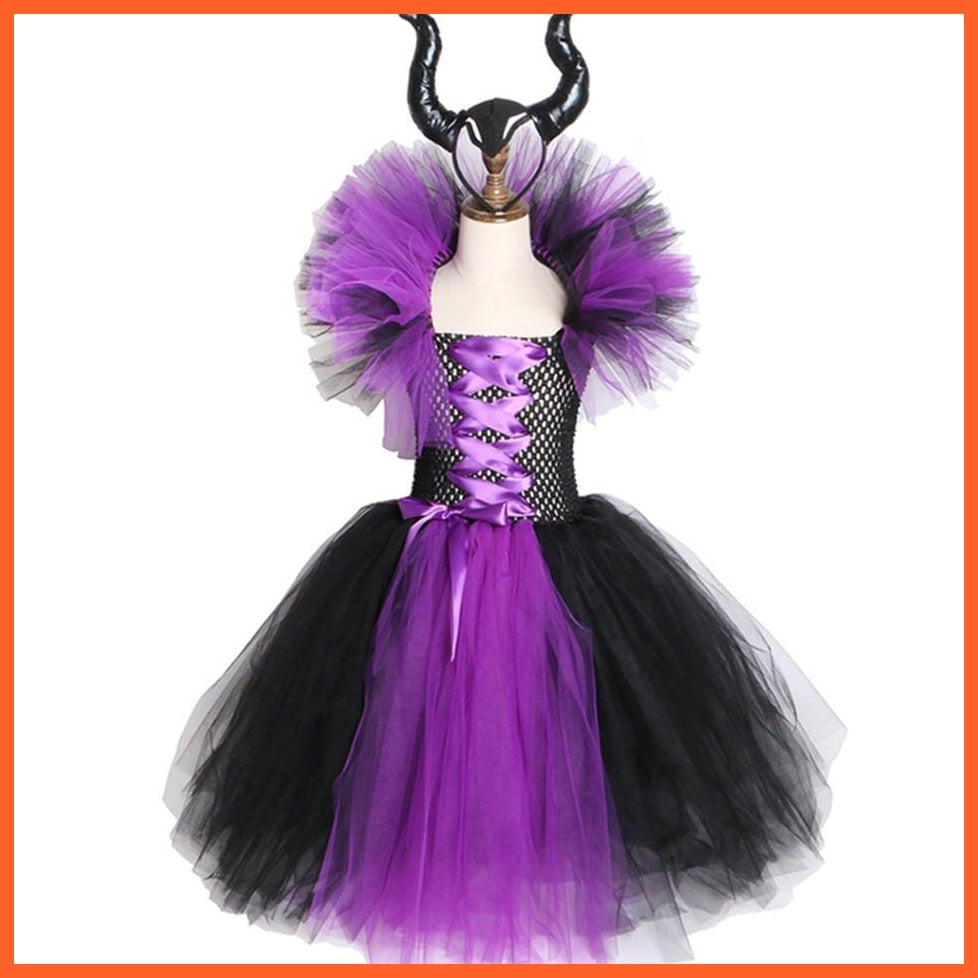 Maleficent Costume Dress Witch Princess Horns Mesh Skirts For Girls | Halloween Maleficent Cosplay Outfits | whatagift.com.au.