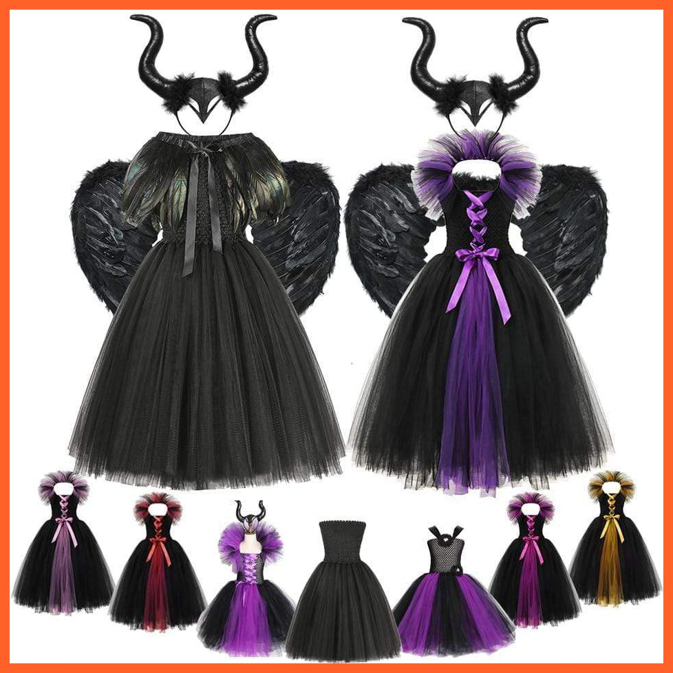 Maleficent Costume Dress Witch Princess Horns Mesh Skirts For Girls | Halloween Maleficent Cosplay Outfits | whatagift.com.au.