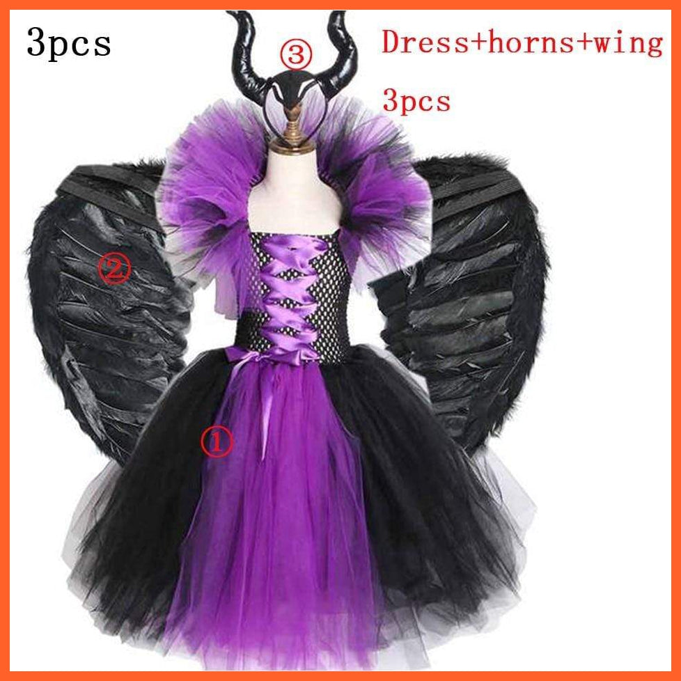 Maleficent Costume Dress Witch Princess Horns Mesh Skirts For Girls | Halloween Maleficent Cosplay Outfits | whatagift.com.au.