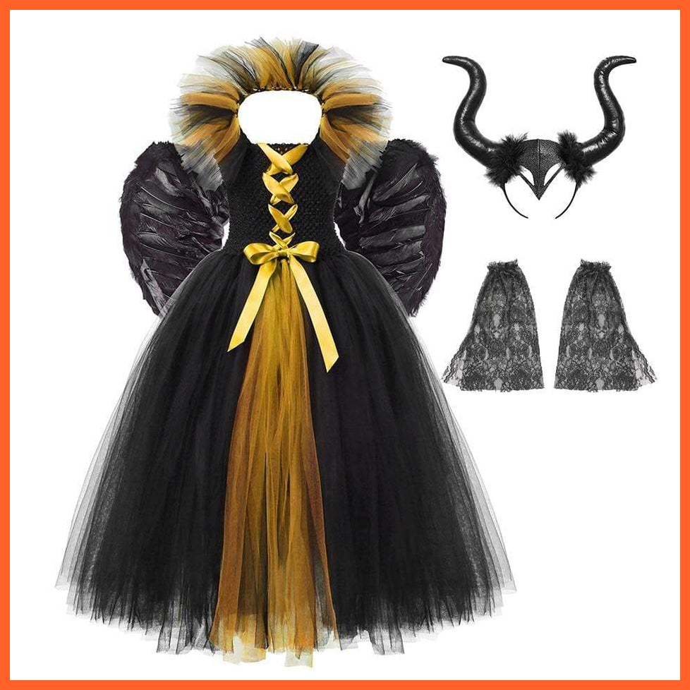 Maleficent Costume Dress Witch Princess Horns Mesh Skirts For Girls | Halloween Maleficent Cosplay Outfits | whatagift.com.au.