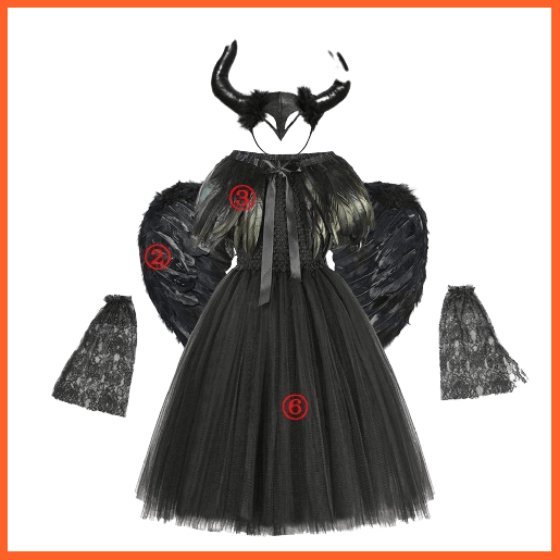 Maleficent Costume Dress Witch Princess Horns Mesh Skirts For Girls | Halloween Maleficent Cosplay Outfits | whatagift.com.au.