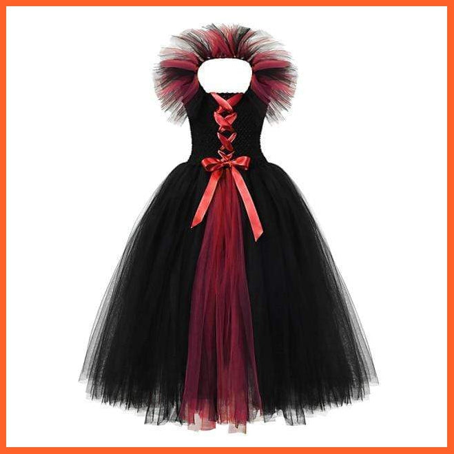 Gothic Evil Witch Princess Mesh Skirts With Horns Maleficent Costume For Girls | Halloween Witch Cosplay Outfits For Girls | whatagift.com.au.