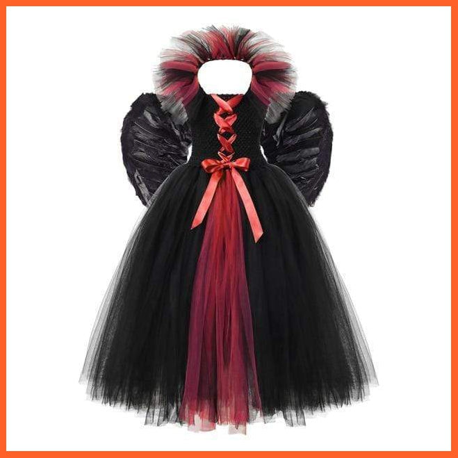Gothic Evil Witch Princess Mesh Skirts With Horns Maleficent Costume For Girls | Halloween Witch Cosplay Outfits For Girls | whatagift.com.au.