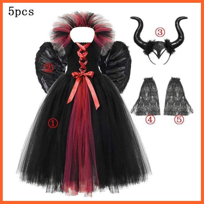 Maleficent Costume Dress Witch Princess Horns Mesh Skirts For Girls | Halloween Maleficent Cosplay Outfits | whatagift.com.au.