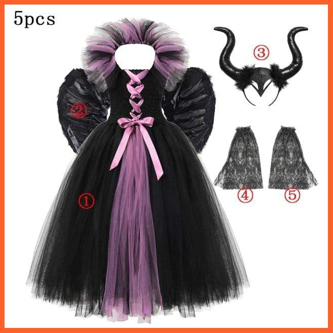 Maleficent Costume Dress Witch Princess Horns Mesh Skirts For Girls | Halloween Maleficent Cosplay Outfits | whatagift.com.au.