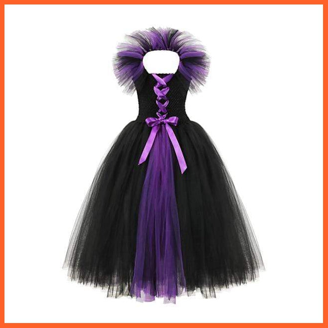 Gothic Evil Witch Princess Mesh Skirts With Horns Maleficent Costume For Girls | Halloween Witch Cosplay Outfits For Girls | whatagift.com.au.