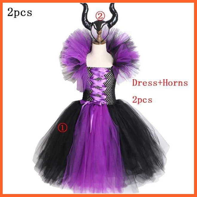 Maleficent Costume Dress Witch Princess Horns Mesh Skirts For Girls | Halloween Maleficent Cosplay Outfits | whatagift.com.au.