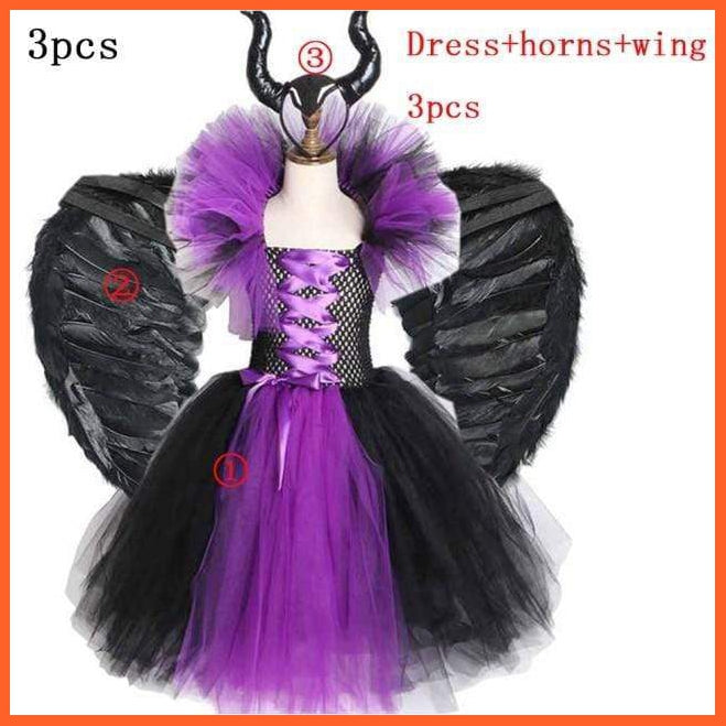 Maleficent Costume Dress Witch Princess Horns Mesh Skirts For Girls | Halloween Maleficent Cosplay Outfits | whatagift.com.au.