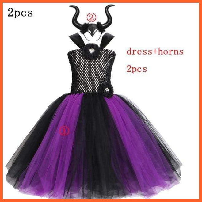 Maleficent Costume Dress Witch Princess Horns Mesh Skirts For Girls | Halloween Maleficent Cosplay Outfits | whatagift.com.au.
