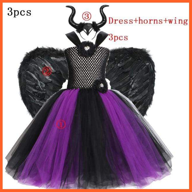 Maleficent Costume Dress Witch Princess Horns Mesh Skirts For Girls | Halloween Maleficent Cosplay Outfits | whatagift.com.au.