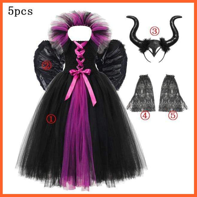 Maleficent Costume Dress Witch Princess Horns Mesh Skirts For Girls | Halloween Maleficent Cosplay Outfits | whatagift.com.au.