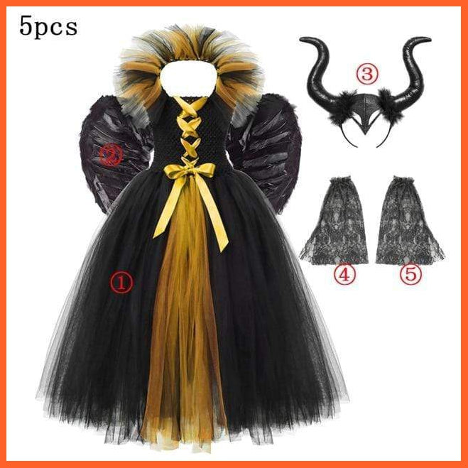 Maleficent Costume Dress Witch Princess Horns Mesh Skirts For Girls | Halloween Maleficent Cosplay Outfits | whatagift.com.au.