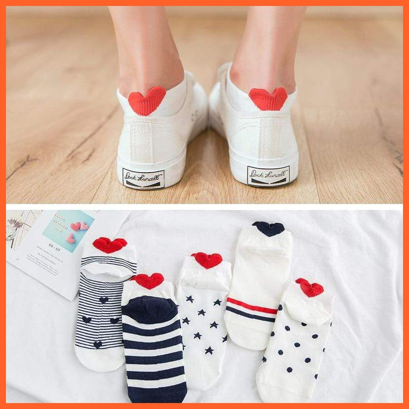 Cotton Ankle Socks - Red Heart - 5 Pairs | whatagift.com.au.