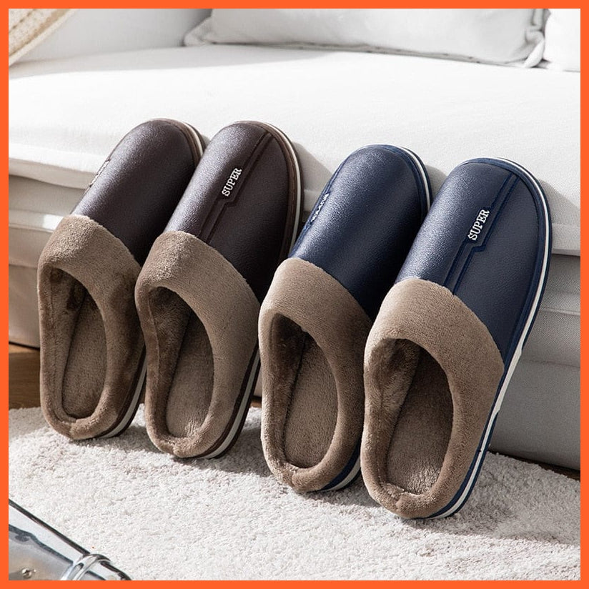 whatagift.com.au Couple's Slippers Men Autumn Winter Warm Big Size Waterproof Slippers | Bedroom Indoor Slides