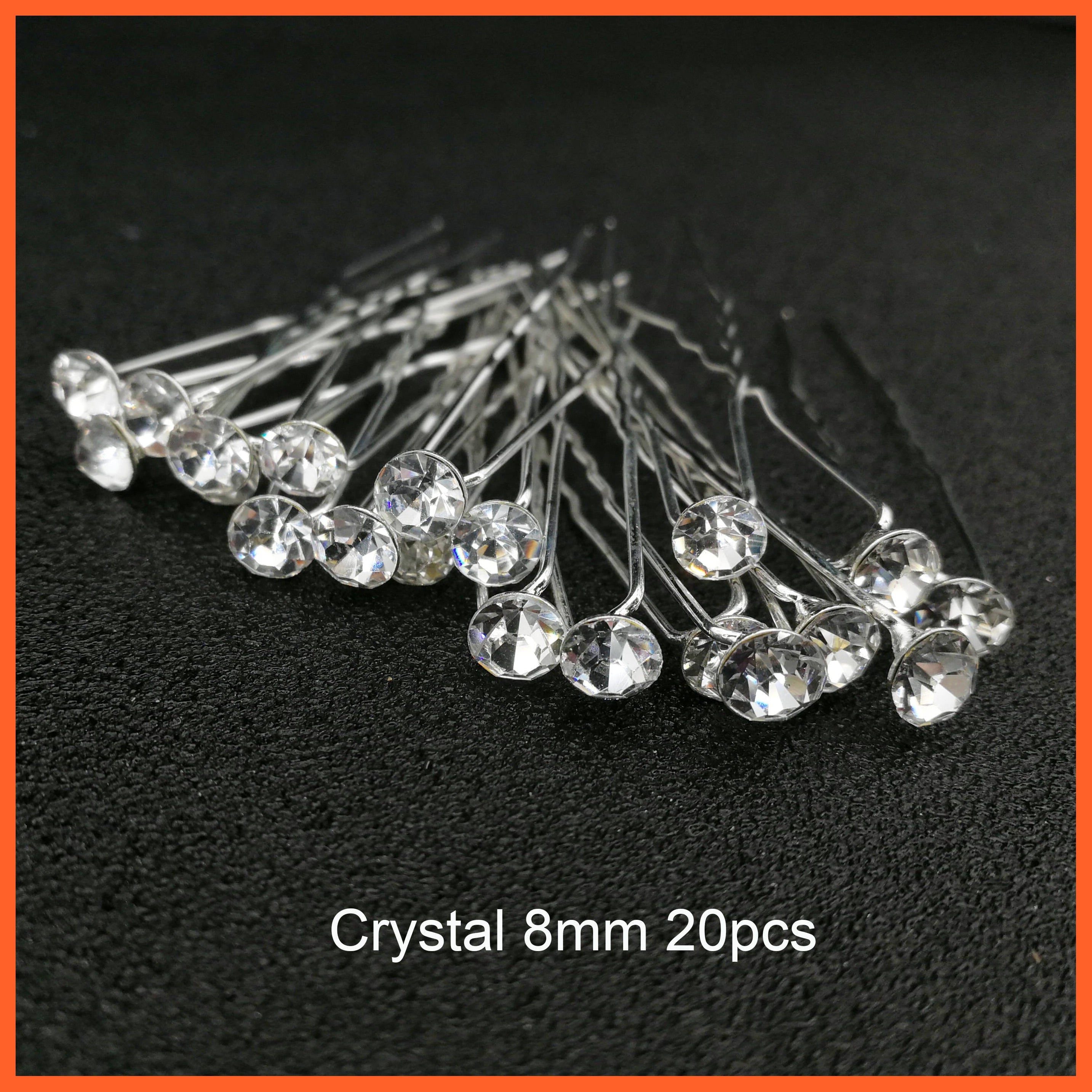 whatagift.com.au Crystal 20pcs Women U-shaped Metal Pin | Pearl Bridal Tiara Hairpin | Wedding Accessories