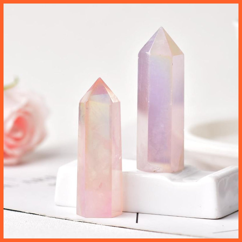 Natural Aura Rose Quartz Crystal | Meditation & Reiki Polished Chakra Tower | whatagift.com.au.