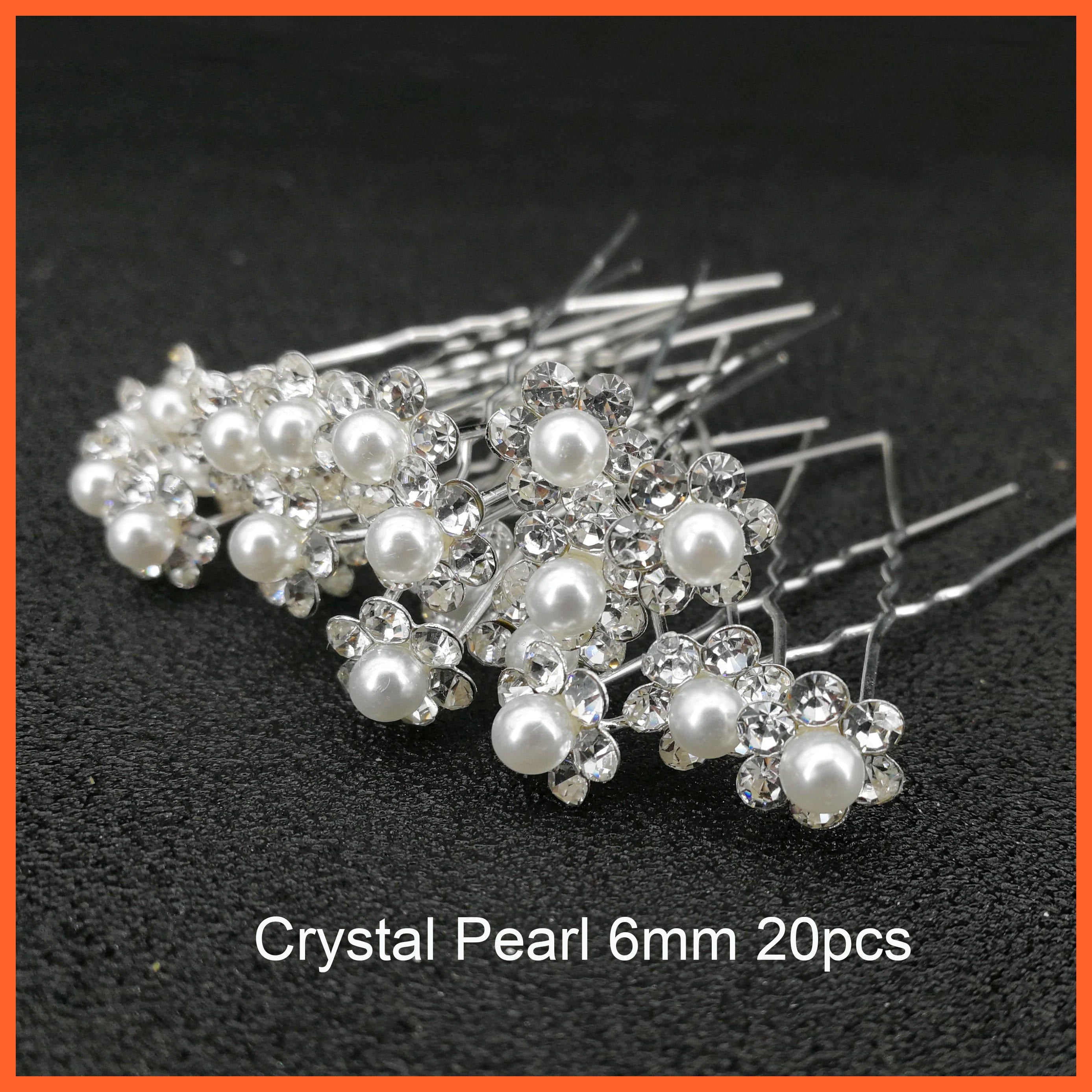 whatagift.com.au Crystal pearl 20pcs Women U-shaped Metal Pin | Pearl Bridal Tiara Hairpin | Wedding Accessories