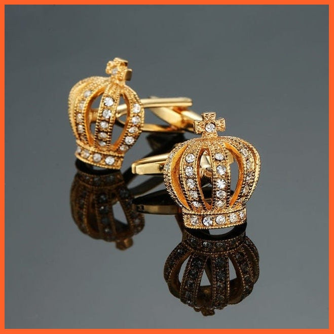 High Quality Crown Crystal Gold Silver Cufflinks For Shirt | Classic Designs Cufflink Set | Best Gift For Men | whatagift.com.au.