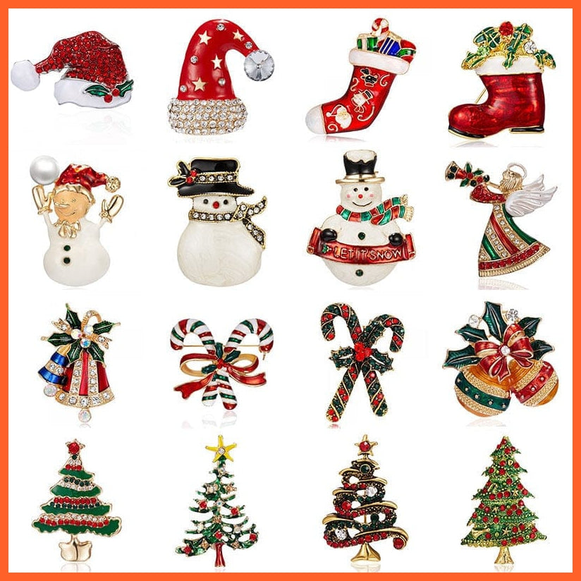 whatagift.com.au Cute Christmas Brooch For Everyone | Snowman Santa Claus Tree Deer Bell Hat Rhinestone Enamel