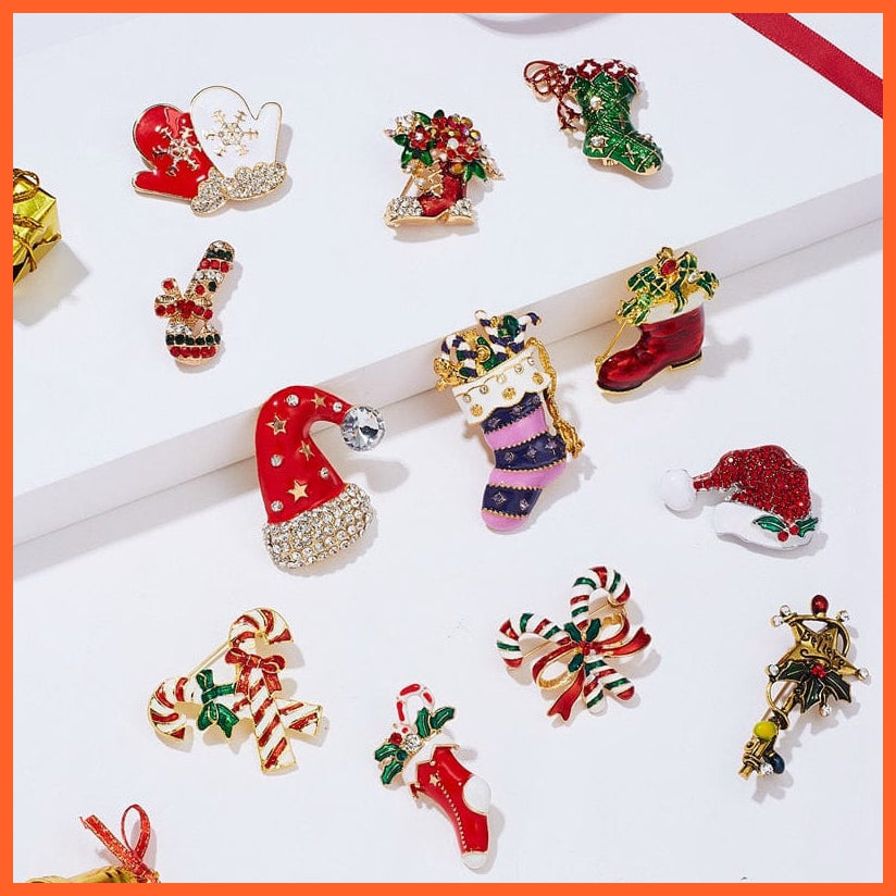 whatagift.com.au Cute Christmas Brooch For Everyone | Snowman Santa Claus Tree Deer Bell Hat Rhinestone Enamel