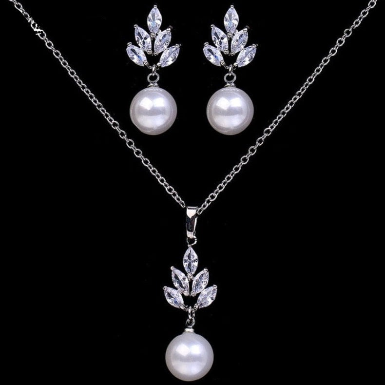 whatagift.com.au CZ Zirconia Simulated Pearl Earrings Pendant Necklace Sets For Women