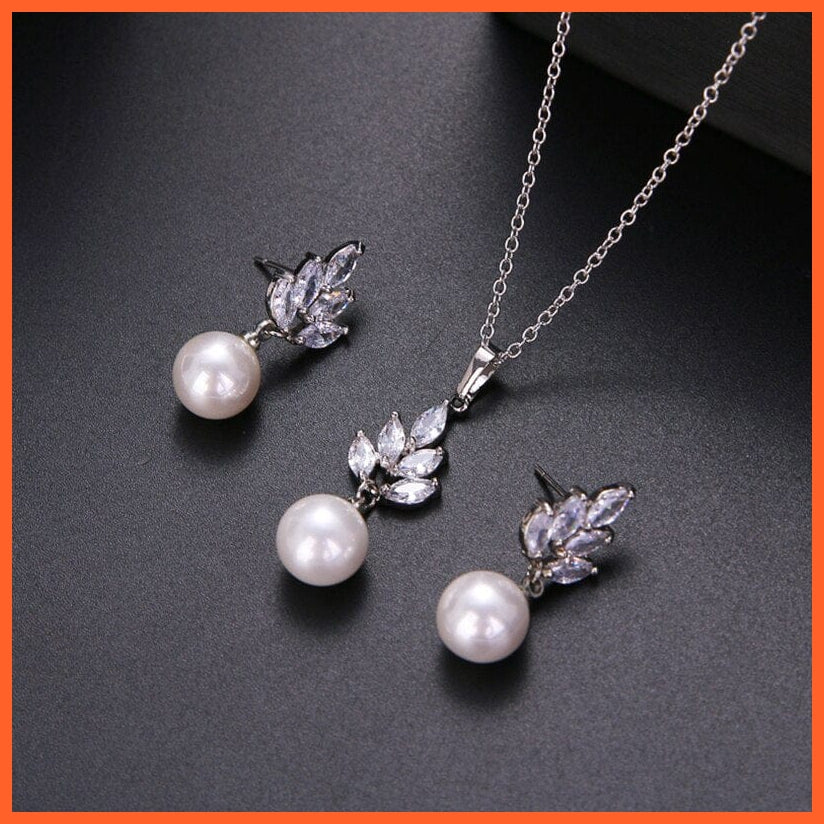 whatagift.com.au CZ Zirconia Simulated Pearl Earrings Pendant Necklace Sets For Women