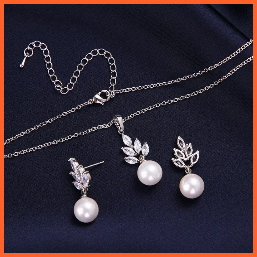 whatagift.com.au CZ Zirconia Simulated Pearl Earrings Pendant Necklace Sets For Women
