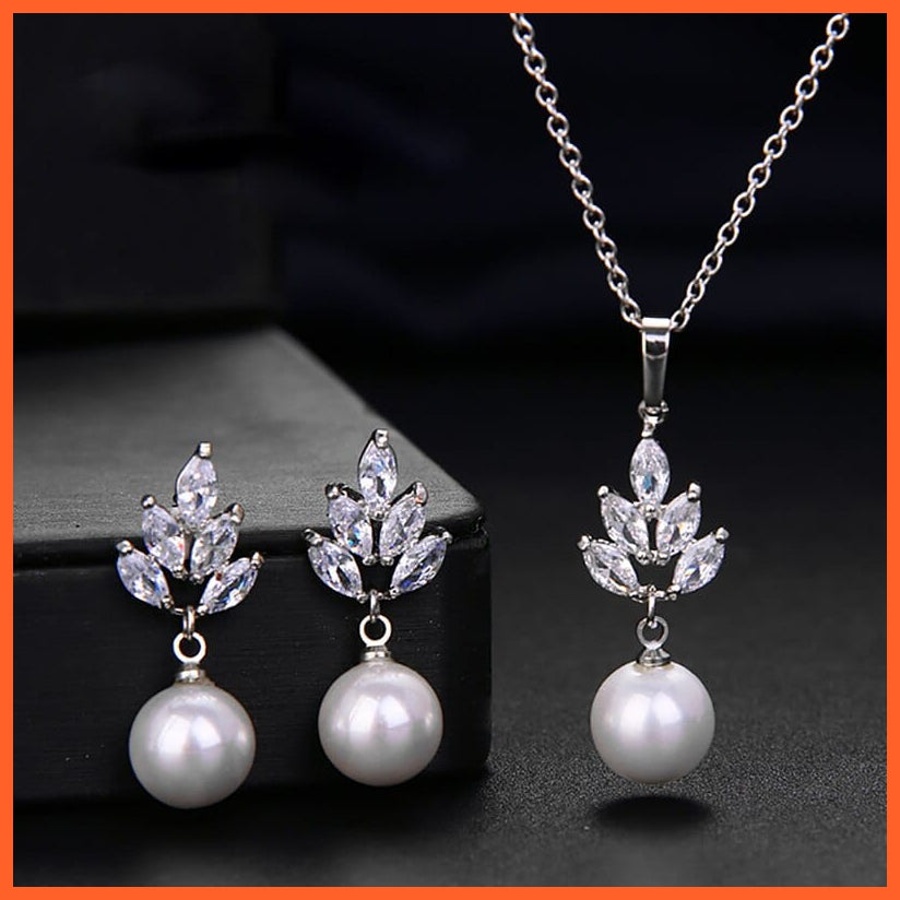 whatagift.com.au CZ Zirconia Simulated Pearl Earrings Pendant Necklace Sets For Women