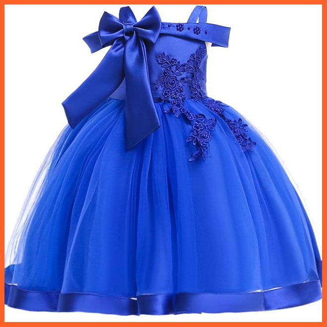 whatagift.com.au D1020Blue / 3T Embroidery Silk Princess Dress for Baby Girl