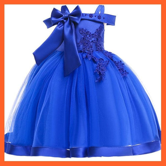 whatagift.com.au D1020Blue / 3T Embroidery Silk Princess Dress For Baby Girl