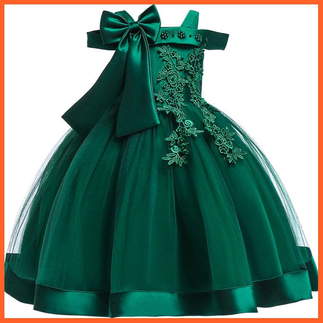 whatagift.com.au D1020Green / 3T Embroidery Silk Princess Dress for Baby Girl