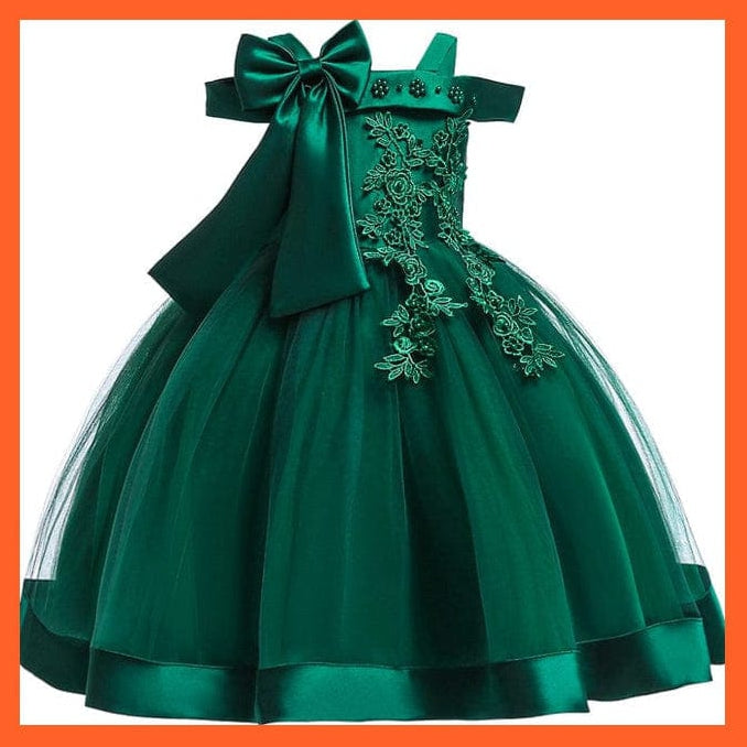 whatagift.com.au D1020Green / 3T Embroidery Silk Princess Dress For Baby Girl