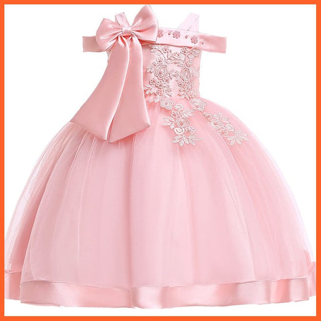 whatagift.com.au D1020Pink / 3T Embroidery Silk Princess Dress for Baby Girl