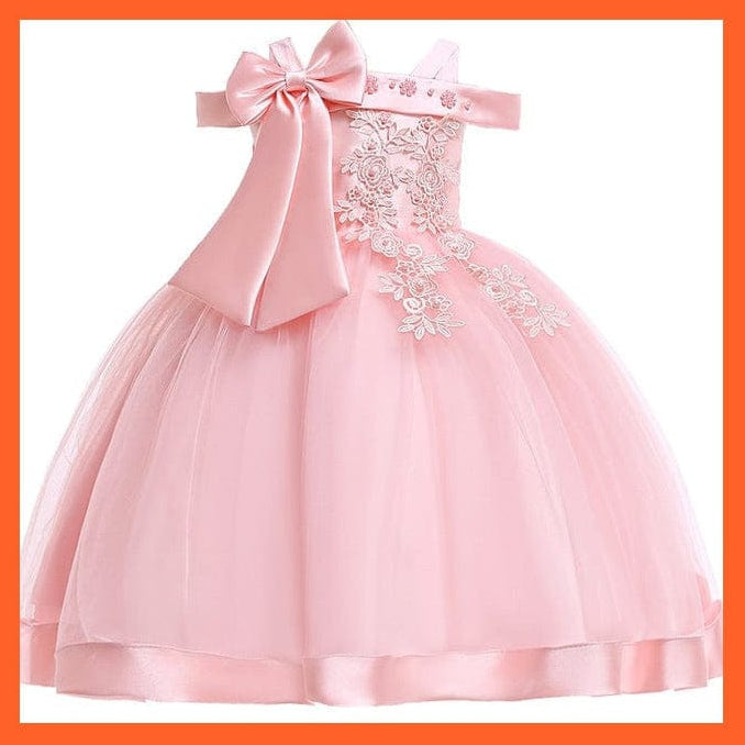 whatagift.com.au D1020Pink / 3T Embroidery Silk Princess Dress For Baby Girl