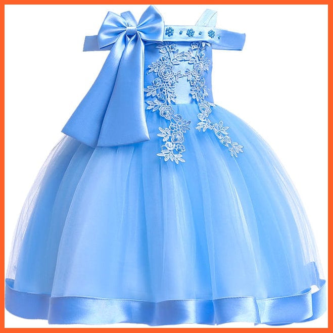 whatagift.com.au D1020SkyBlue / 3T Embroidery Silk Princess Dress for Baby Girl