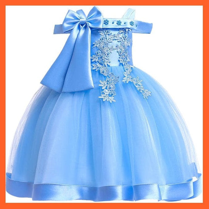 whatagift.com.au D1020SkyBlue / 3T Embroidery Silk Princess Dress For Baby Girl