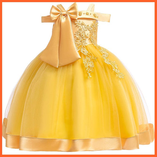 whatagift.com.au D1020Yellow / 3T Embroidery Silk Princess Dress for Baby Girl
