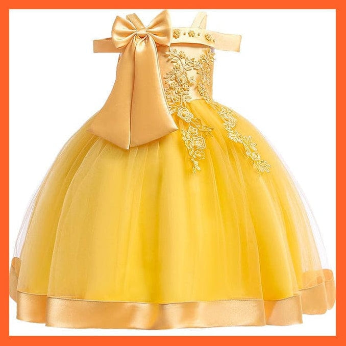whatagift.com.au D1020Yellow / 3T Embroidery Silk Princess Dress For Baby Girl