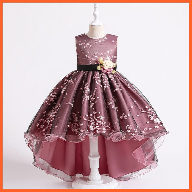 whatagift.com.au D1382-DarkPink / 11 Baby Girls Flower Print Princess Ball Gown Party Trailing Dress