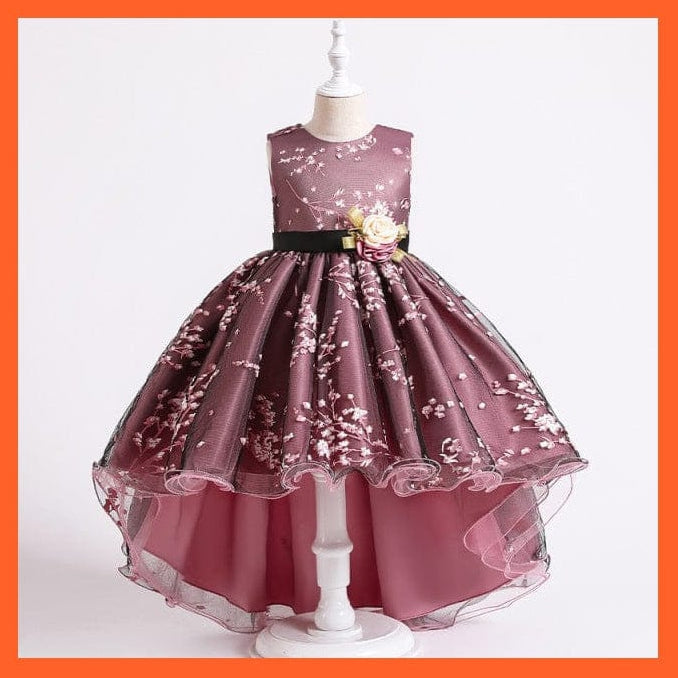 whatagift.com.au D1382-DarkPink / 3T Baby Girls Flower Print Princess Ball Gown Party Trailing Dress