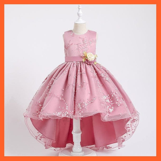 whatagift.com.au D1382-HotPink / 3T Baby Girls Flower Print Princess Ball Gown Party Trailing Dress