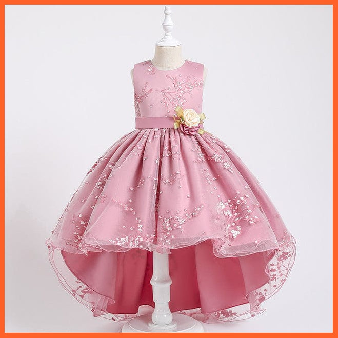 whatagift.com.au D1382-HotPink / 7 Baby Girls Flower Print Princess Ball Gown Party Trailing Dress