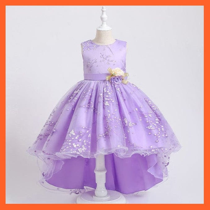 whatagift.com.au D1382-LightPurple / 3T Baby Girls Flower Print Princess Ball Gown Party Trailing Dress