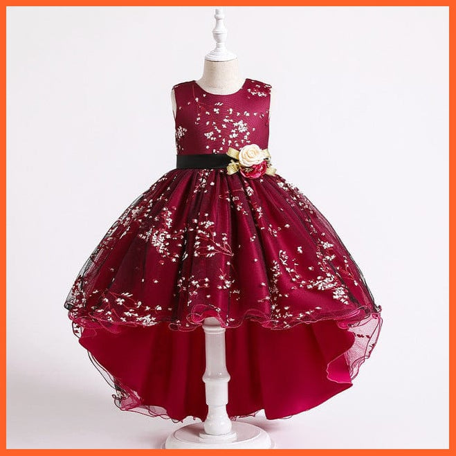 whatagift.com.au D1382-Rose / 3T Baby Girls Flower Print Princess Ball Gown Party Trailing Dress